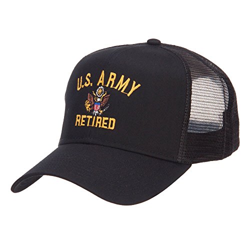 e4Hats.com US Army Retired Military Embroidered Mesh Cap - Black OSFM
