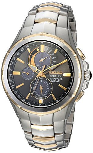 SEIKO SSC376 Watch for Men - Coutura Collection - Two-Tone Stainless Steel Case & Bracelet, Light-Powered, 6-Month Power Reserve, Perpetual Calendar, and 100m Water Resistant