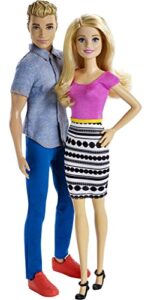 barbie and ken dolls, 2-pack featuring blonde hair and colorful clothes including denim button down and pink blouse (amazon exclusive)