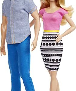 Barbie and Ken Dolls, 2-Pack Featuring Blonde Hair and Colorful Clothes Including Denim Button Down and Pink Blouse (Amazon Exclusive)