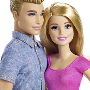 Barbie and Ken Dolls, 2-Pack Featuring Blonde Hair and Colorful Clothes Including Denim Button Down and Pink Blouse (Amazon Exclusive)