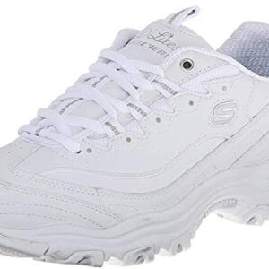 Skechers Women's D'Lites Memory Foam Lace-up Sneaker,White Silver,7 M US