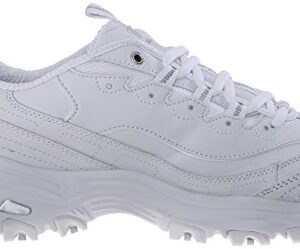 Skechers Women's D'Lites Memory Foam Lace-up Sneaker,White Silver,7 M US