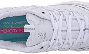 Skechers Women's D'Lites Memory Foam Lace-up Sneaker,White Silver,7 M US