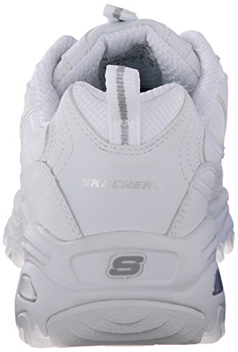 Skechers Women's D'Lites Memory Foam Lace-up Sneaker,White Silver,7 M US