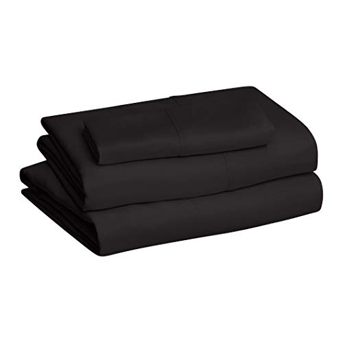 Amazon Basics Lightweight Super Soft Easy Care Microfiber 3-Piece Bed Sheet Set with 14-Inch Deep Pockets, Twin XL, Black, Solid