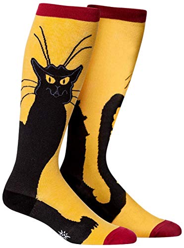 Sock It To Me Wide Calf Stretch Chat Noir Cat Knee High Socks