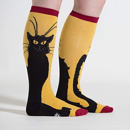 Sock It To Me Wide Calf Stretch Chat Noir Cat Knee High Socks