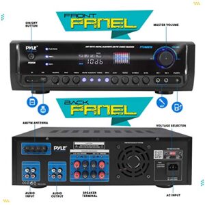 Pyle Wireless Bluetooth Power Amplifier System 300W 4 Channel Home Theater Audio Stereo Sound Receiver Box Entertainment w/ USB, RCA, 3.5mm AUX, LED, Remote for Speaker, PA, Studio- PT390BTU,BLACK