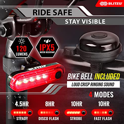 BLITZU Bike Lights, Bike Reflectors Front and Back. LED Rechargeable Headlight Rear Taillight & Bell Set Bicycle Accessories for Night Riding Men Women Kids. Gift for Dad, Mom, Boys, Girls