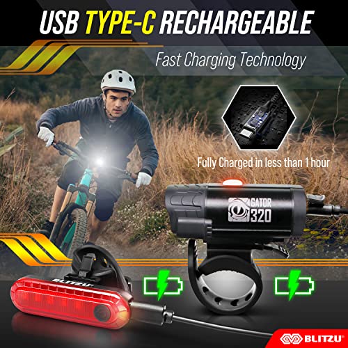 BLITZU Bike Lights, Bike Reflectors Front and Back. LED Rechargeable Headlight Rear Taillight & Bell Set Bicycle Accessories for Night Riding Men Women Kids. Gift for Dad, Mom, Boys, Girls