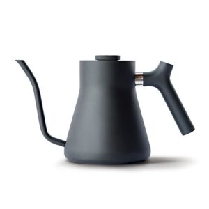 fellow stagg stovetop pour-over coffee and tea kettle - gooseneck teapot with precision pour spout, built-in thermometer, matte black, 1 liter