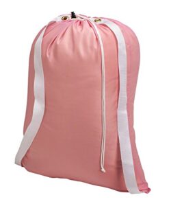 backpack laundry bag, pink - 22" x 28" - two shoulder straps for easy backpack carrying and drawstring closure. these nylon laundry bags come in a variety of attractive colors and patterns.
