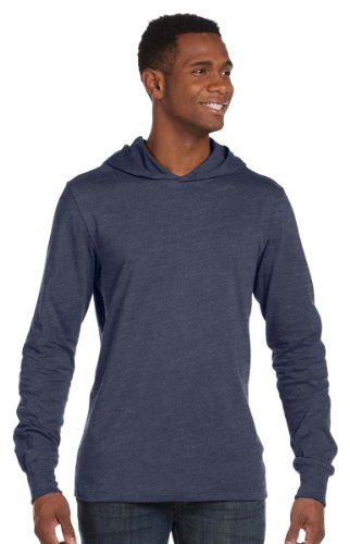 Bella + Canvas Unisex Jersey Long-Sleeve Hoodie, Large, HEATHER NAVY