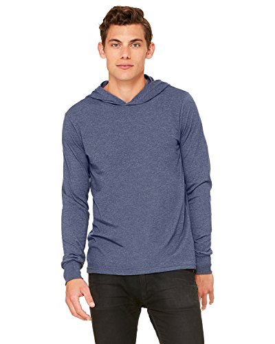 Bella + Canvas Unisex Jersey Long-Sleeve Hoodie, Large, HEATHER NAVY