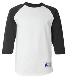 champion adult raglan baseball t-shirt, wht/blk, small