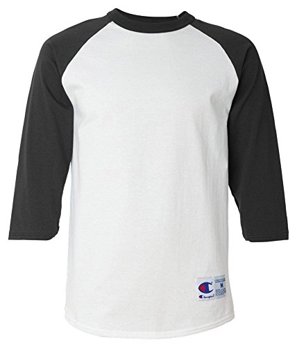 Champion Adult Raglan Baseball T-Shirt, Wht/Blk, Small