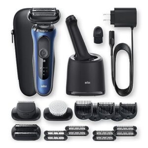 braun series 6 6095cc electric razor for men with smartcare center, beard trimmer, stubble beard trimmer, cleansing brush, wet & dry, rechargeable, cordless foil shaver, blue