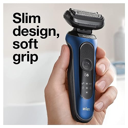 Braun Series 6 6095cc Electric Razor for Men with SmartCare Center, Beard Trimmer, Stubble Beard Trimmer, Cleansing Brush, Wet & Dry, Rechargeable, Cordless Foil Shaver, Blue