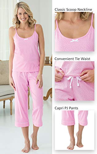 PajamaGram Womens Pajama Sets - Summer Pajamas For Women, Pink Polka Dot, LG