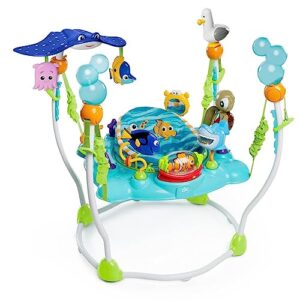 bright starts disney baby finding nemo sea of activities baby activity center jumper with interactive toys, lights, songs & sounds, 6-12 months (blue)