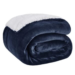 bedsure sherpa fleece throw blanket twin size for couch - thick and warm blanket for winter, soft and fuzzy fall throw blanket for bed, navy, 60x80 inches