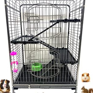 Large 37-inch 4-Levels Metal Ferret Guinea Pig Cage 2 Large Front Doors Small Animal Hutch for Squirrel Rabbit Chinchilla Large Size Rat Hedgehog Cat Indoor Outdoor Use