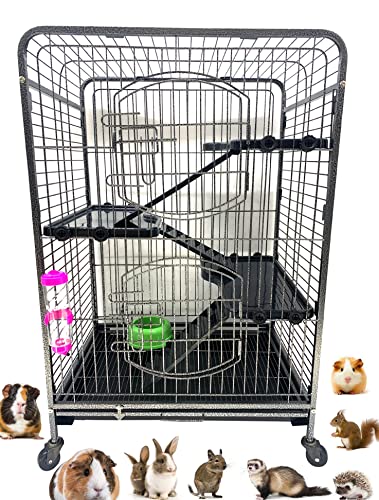 Large 37-inch 4-Levels Metal Ferret Guinea Pig Cage 2 Large Front Doors Small Animal Hutch for Squirrel Rabbit Chinchilla Large Size Rat Hedgehog Cat Indoor Outdoor Use