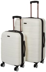 rockland melbourne hardside expandable spinner wheel luggage, white, 2-piece set (20/28)