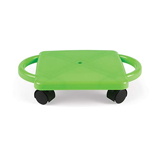 hand2mind Green Indoor Scooter Board with Safety Handles for Kids Ages 6-12, Plastic Floor Scooter Board with Rollers, Physical Education for Home, Homeschool Supplies (Pack of 1)