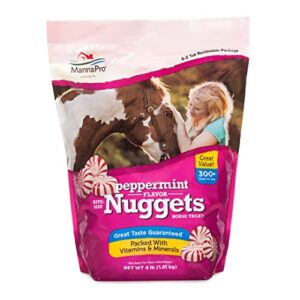 manna pro bite-size nuggets for horses - pocket sized training horse treats - peppermint flavored treats - packs with vitamins & minerals- great taste guaranteed - 4lbs