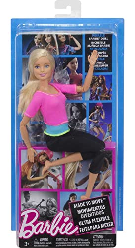 Barbie Made to Move Posable Doll in Pink Color-Blocked Top and Yoga Leggings, Flexible with Blonde Hair (Amazon Exclusive)