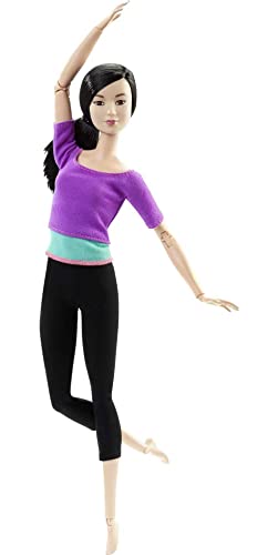 Barbie Made to Move Posable Doll in Purple Color-Blocked Top and Yoga Leggings, Flexible with Black Hair