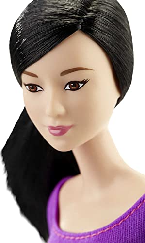 Barbie Made to Move Posable Doll in Purple Color-Blocked Top and Yoga Leggings, Flexible with Black Hair