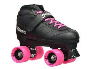 epic skates super nitro indoor/outdoor quad speed roller skates, black/pink, adult 7