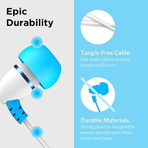 LilGadgets BestBuds Kids Earbuds for School - Safe & Comfortable, Volume Limited, Wired in-Ear Kids Ear Buds with an in-Line Microphone, Travel Case, and Splitter - Blue