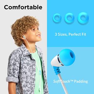 LilGadgets BestBuds Kids Earbuds for School - Safe & Comfortable, Volume Limited, Wired in-Ear Kids Ear Buds with an in-Line Microphone, Travel Case, and Splitter - Blue