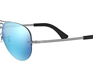 Ray-Ban RB3449 Aviator Sunglasses, Gunmetal/Light Green Mirrored Blue, 59 mm