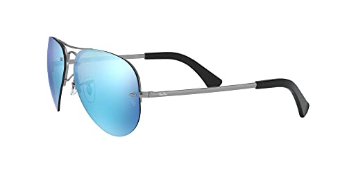 Ray-Ban RB3449 Aviator Sunglasses, Gunmetal/Light Green Mirrored Blue, 59 mm