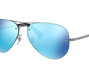 Ray-Ban RB3449 Aviator Sunglasses, Gunmetal/Light Green Mirrored Blue, 59 mm