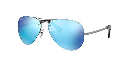 Ray-Ban RB3449 Aviator Sunglasses, Gunmetal/Light Green Mirrored Blue, 59 mm