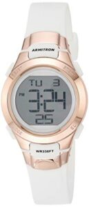 armitron sport women's 45/7012rsg rose gold-tone accented digital chronograph white resin strap watch