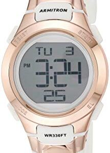 Armitron Sport Women's 45/7012RSG Rose Gold-Tone Accented Digital Chronograph White Resin Strap Watch