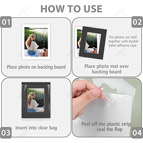 Golden State Art, Acid-Free Pre-Cut 8x10 Black Picture Mat Sets, Pack of 25, White Core Bevel Cut Mats for 5x7 Photos, 25 Backing Boards and 25 Crystal Clear Plastic Sleeves Bags