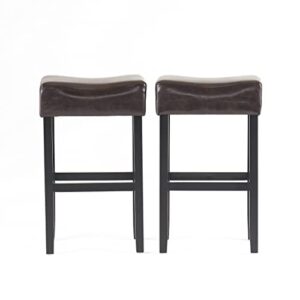 christopher knight home portman leather backless barstools, 2-pcs set, brown
