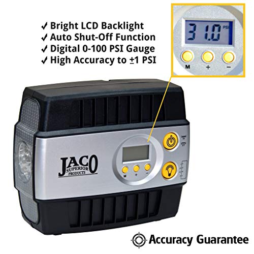 JACO SmartPro 12V Tire Inflator Air Compressor - Portable Automatic Digital Tire Pump (Max 100 PSI, 12-volt DC)