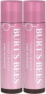 burt's bees lip balm, tinted moisturizing lip care for women, for dry lips, 100% natural, with shea butter, pink blossom (2 pack)