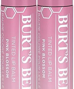 Burt's Bees Lip Balm, Tinted Moisturizing Lip Care for Women, for Dry Lips, 100% Natural, with Shea Butter, Pink Blossom (2 Pack)