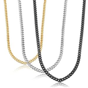 Jstyle 3.5mm Cuban Link Chain Necklace for Mens Boys Women Black Silver Gold Tone Chains for Men 3 Pcs 20 inch Chain