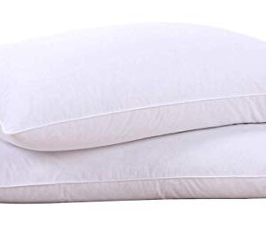 puredown Goose Down Feather White Pillow Inserts, 100% Cotton Fabric Cover Bed Pillows, Set of 2 Standard Size